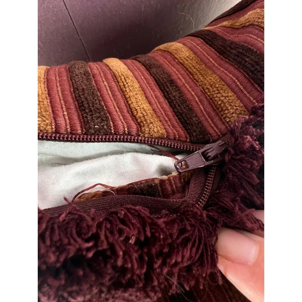 Luxury Burgundy Chenille Stripe Down Throw Pillow Down Feather 16